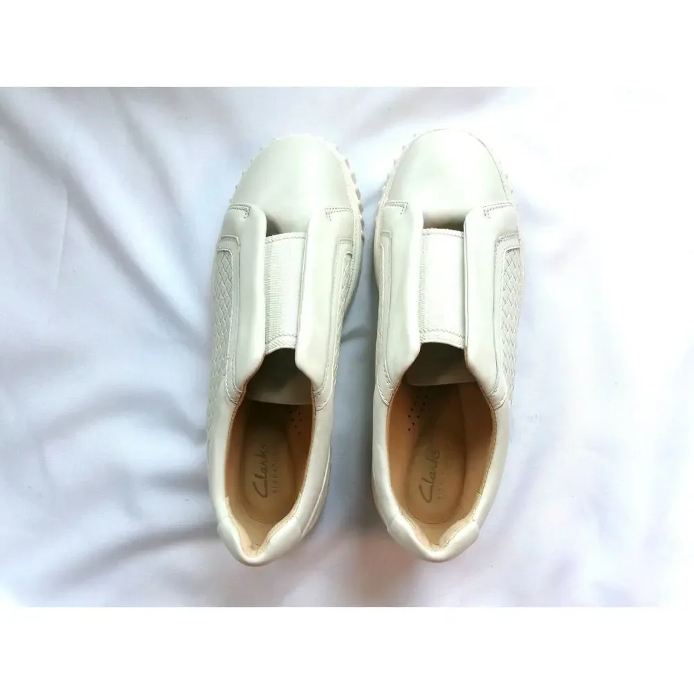 Clarks Mayhill Bay Slip On Sneakers Cream Leather Woven Women's Size 9